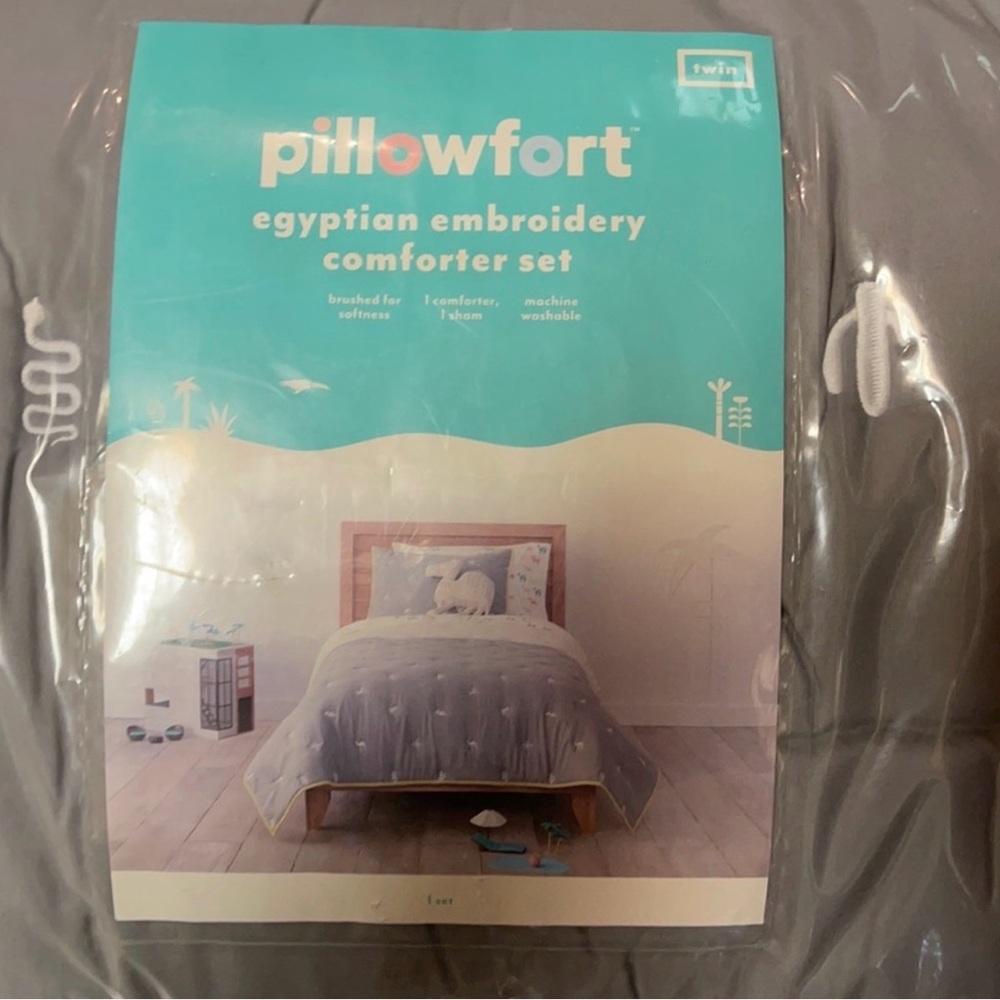 Pillowfort Gray Comforter Set with White Embroidery